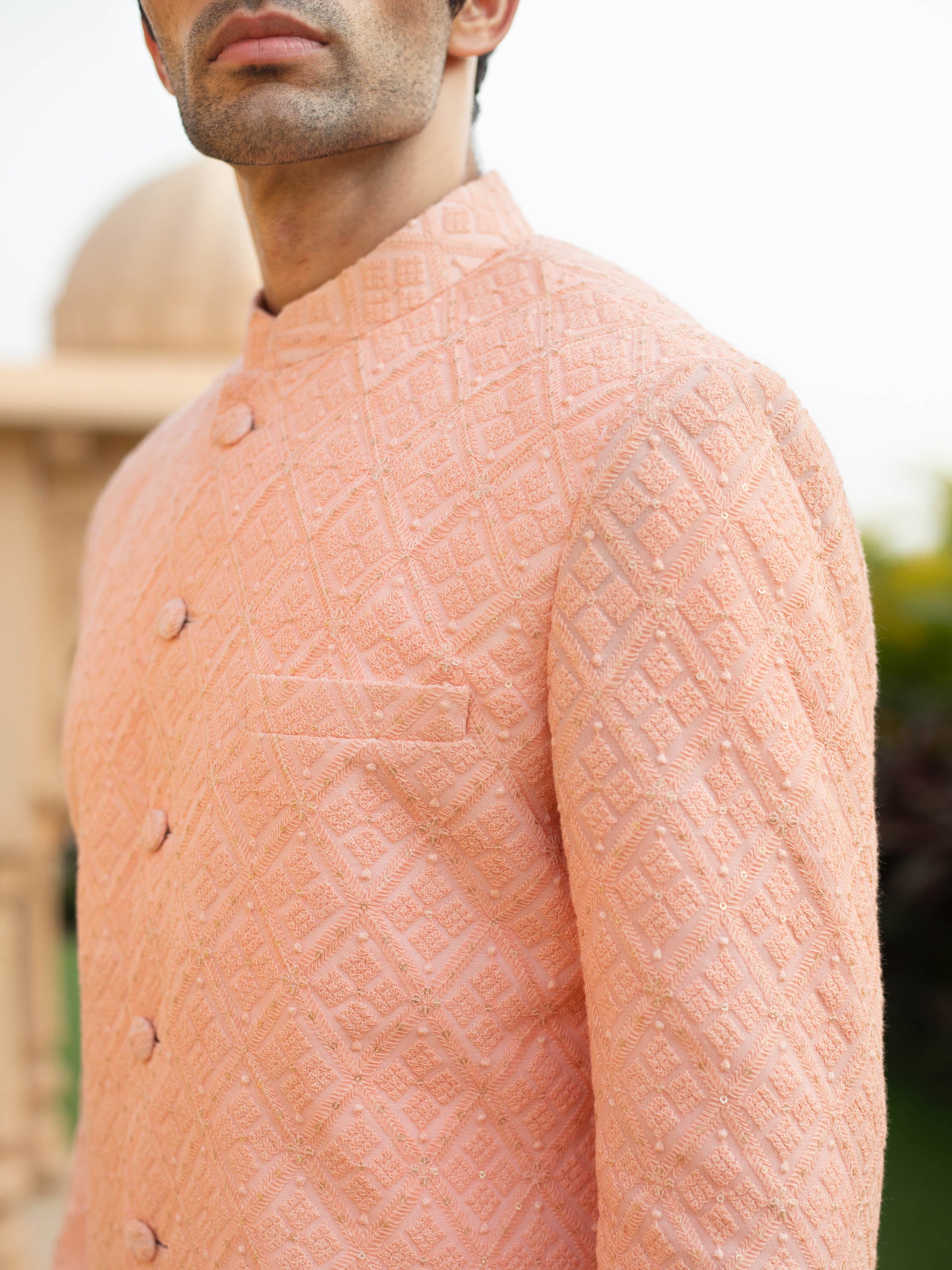 Peach Sherwani Set image 2