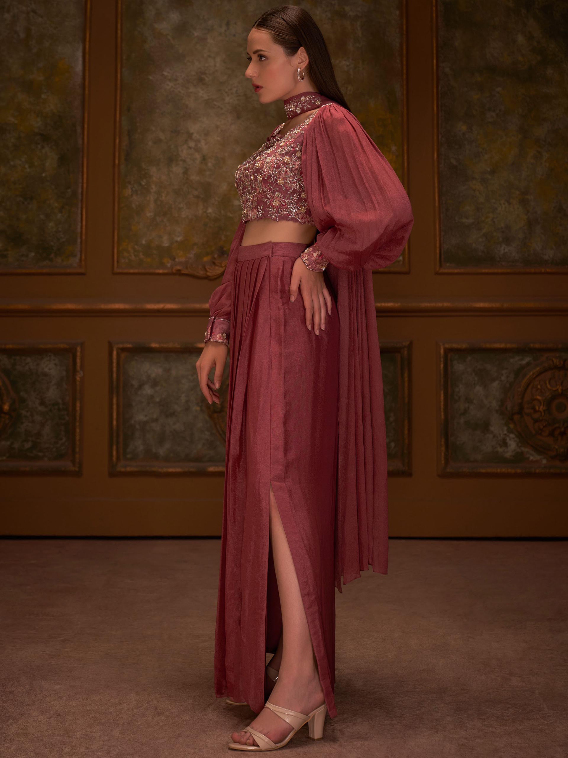 Mauve Pleated Drape Skirt Set image 2