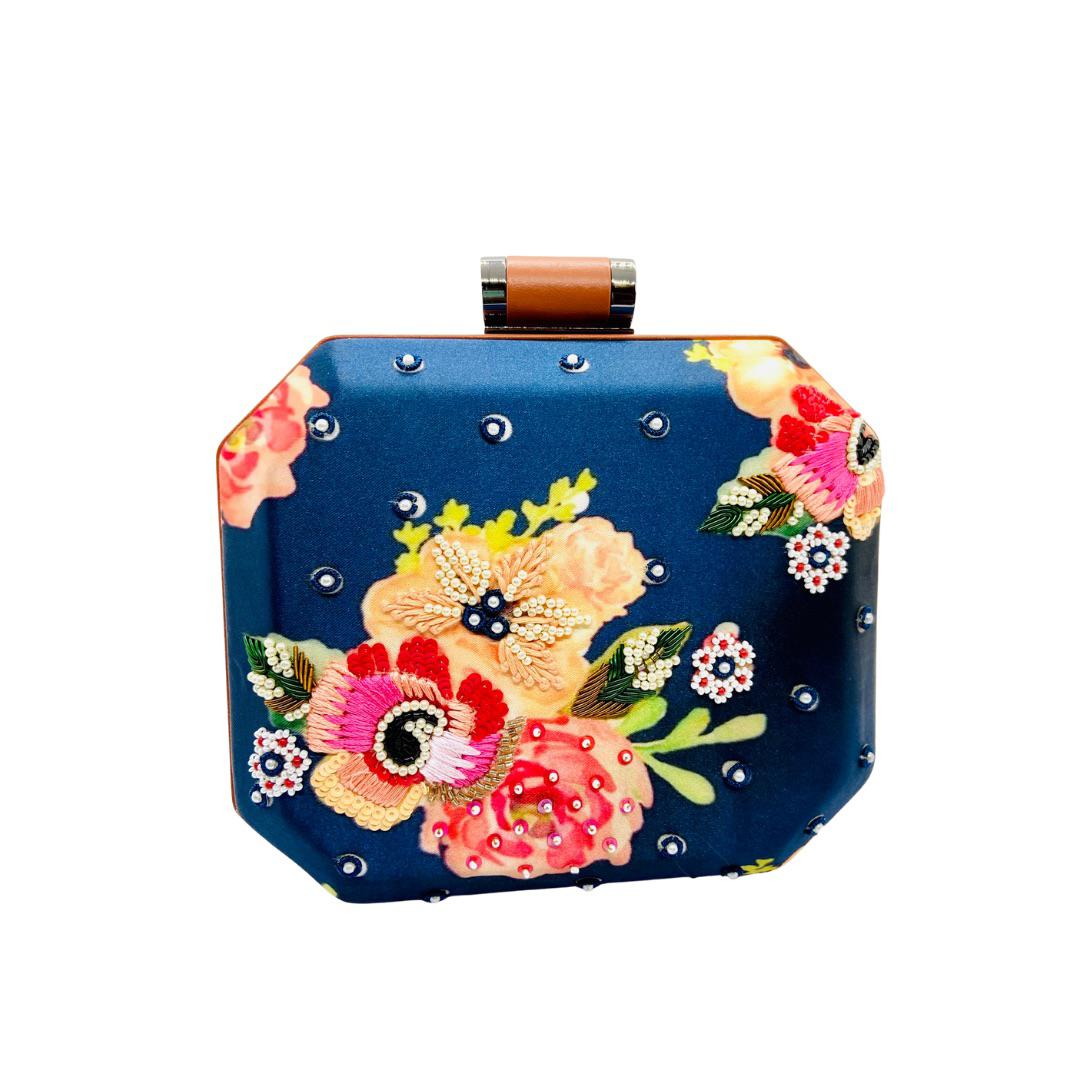 Blue Dahlia Embroidered Clutch image 0