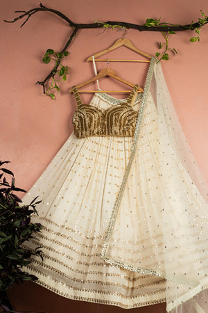 Ivory Radiant Sequin Lehenga with Gold Sequin Blouse Set - S image