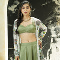 Sage Green lehenga set with hand painted jacket image 0
