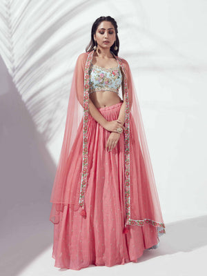 Coral Floral Lehenga Set - L image
