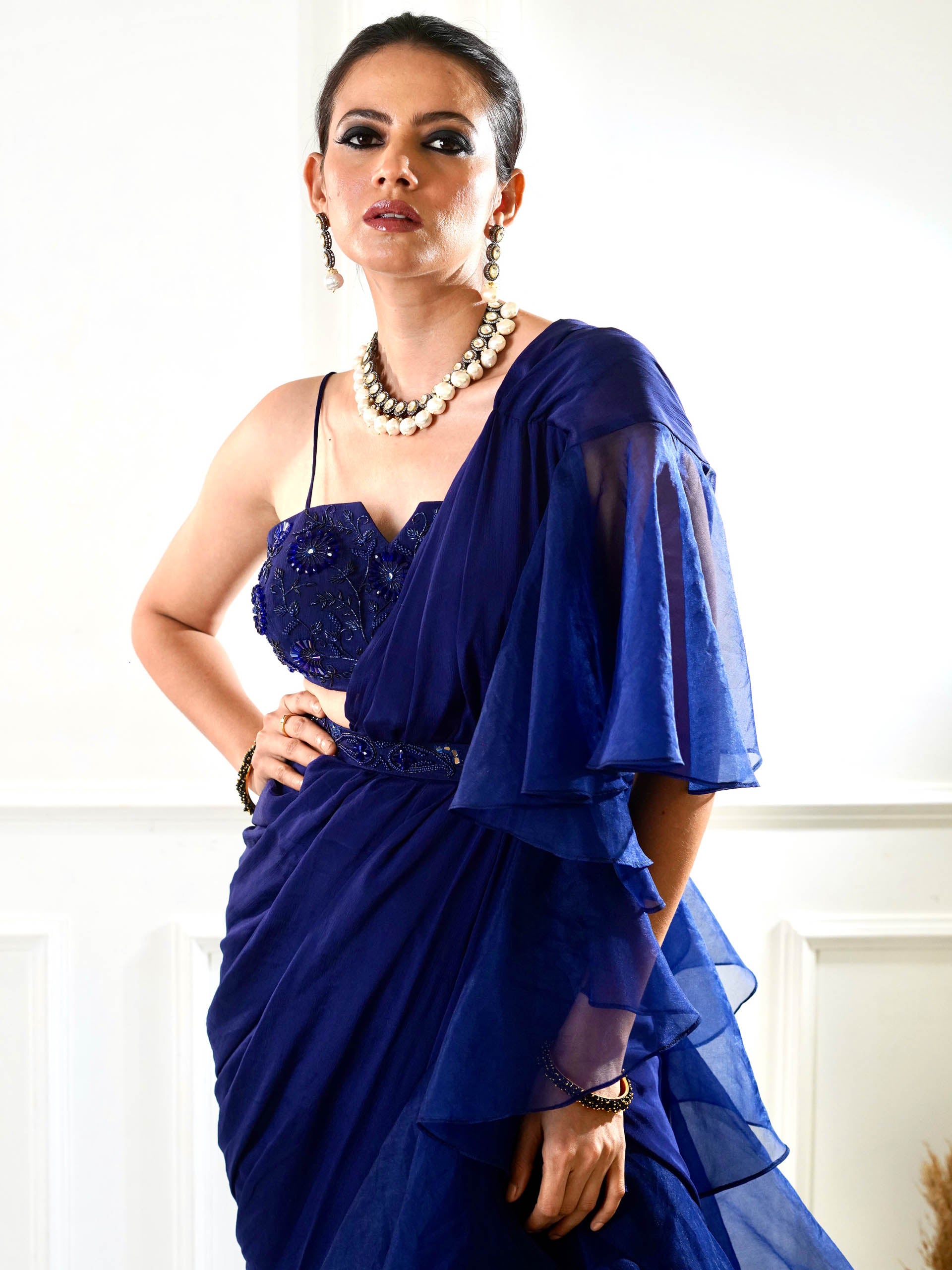 Nikasha Blue Ruffle Saree Set image 6
