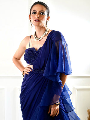 Nikasha Blue Ruffle Saree Set image 6