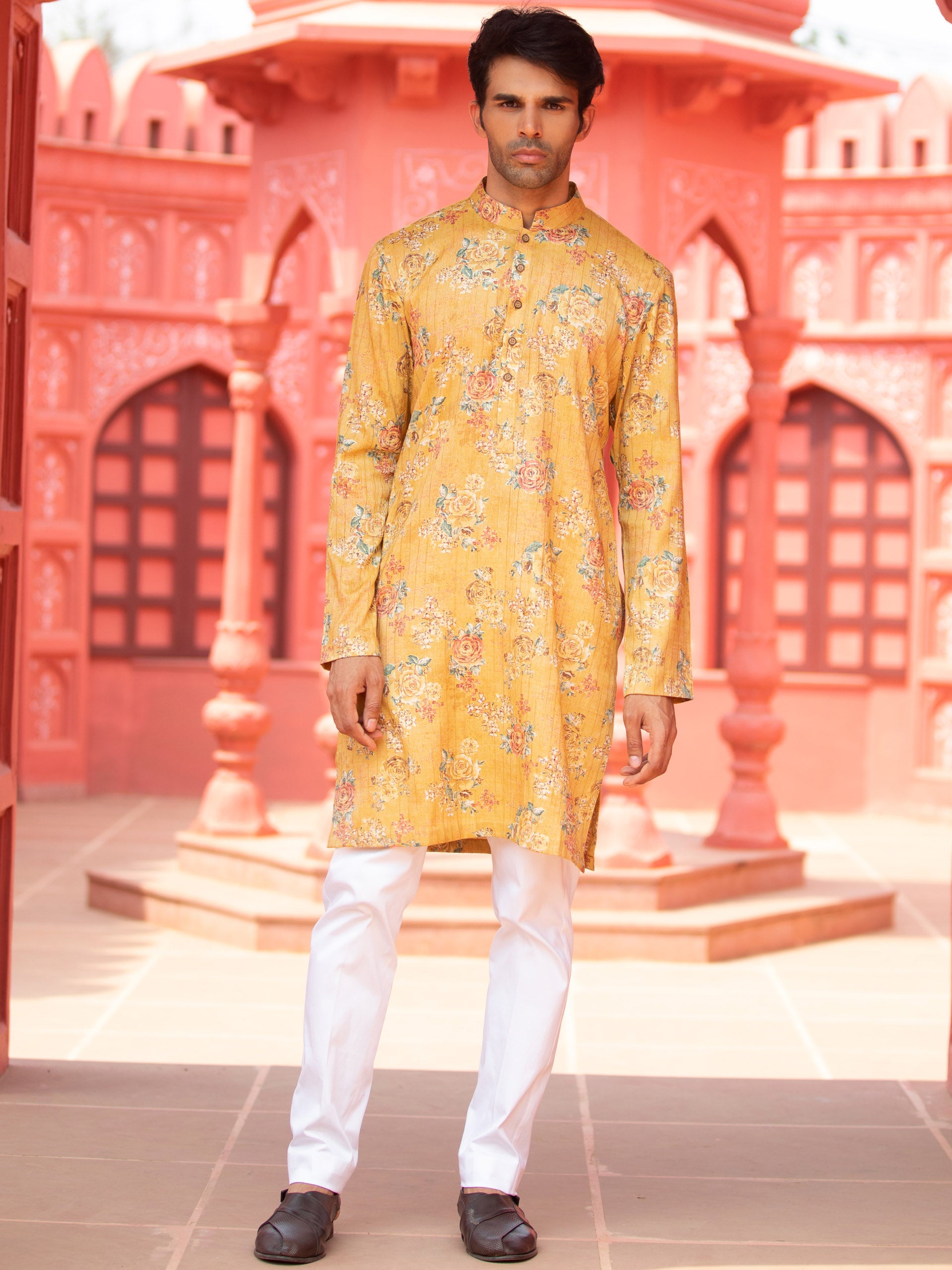 Yellow Floral Cotton Kurta Set image 0