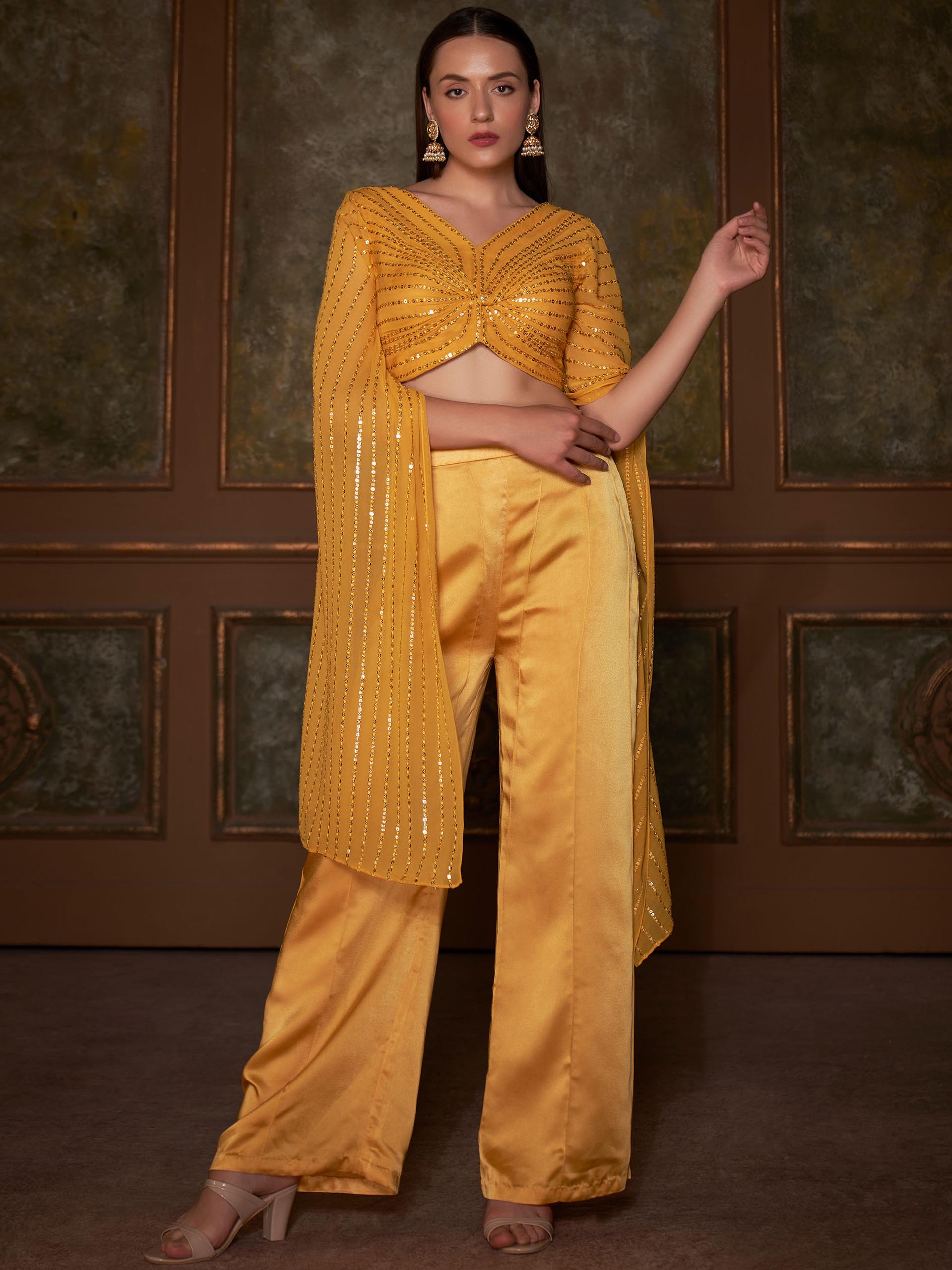 Yellow Butterfly Drape Top Set image 0