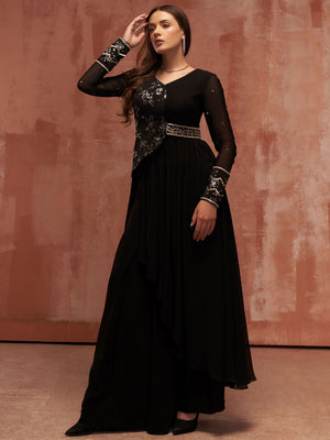 Black Asymmetric Flared Pant Set image 3