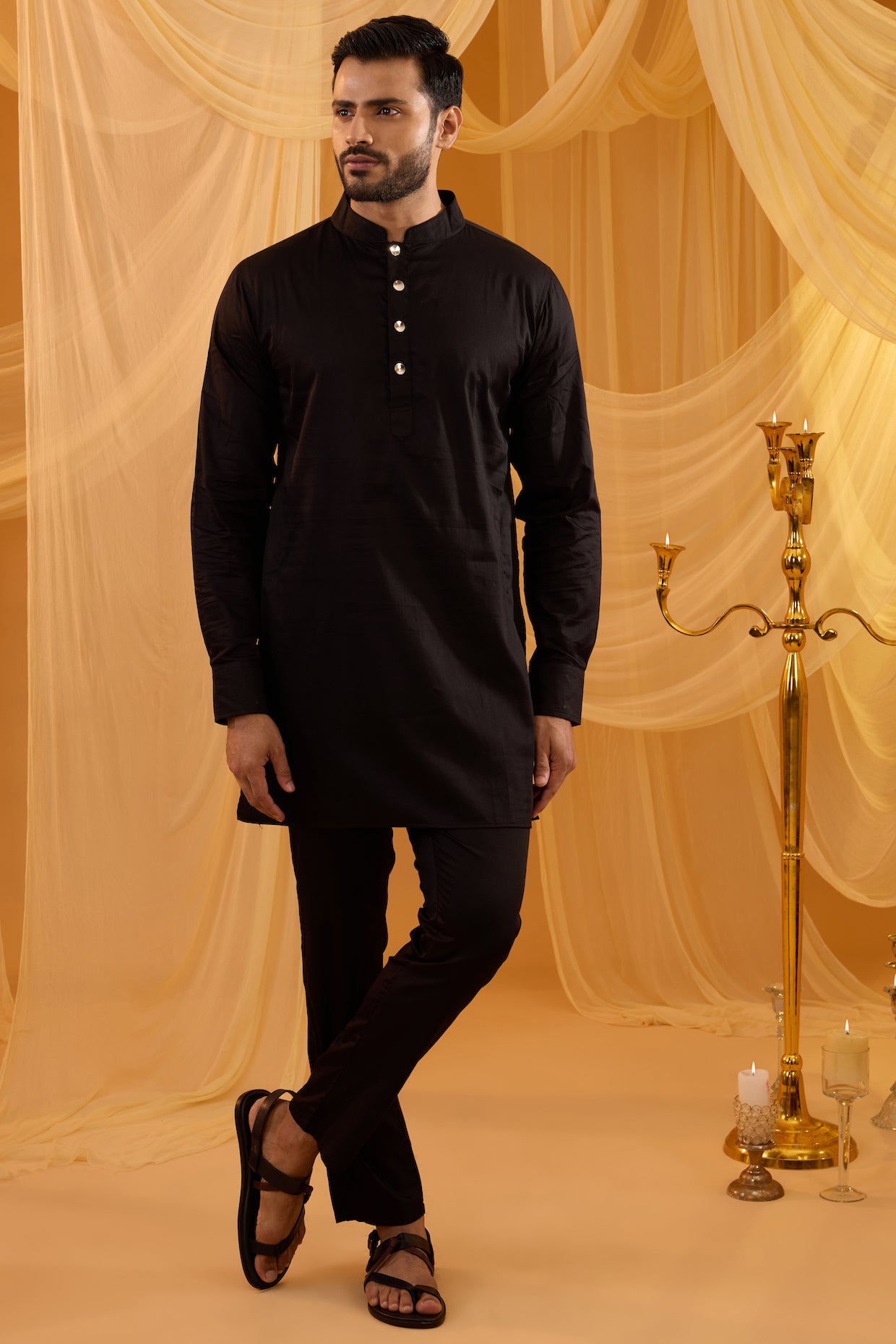 Black Embroidered Indo Western Set image 0