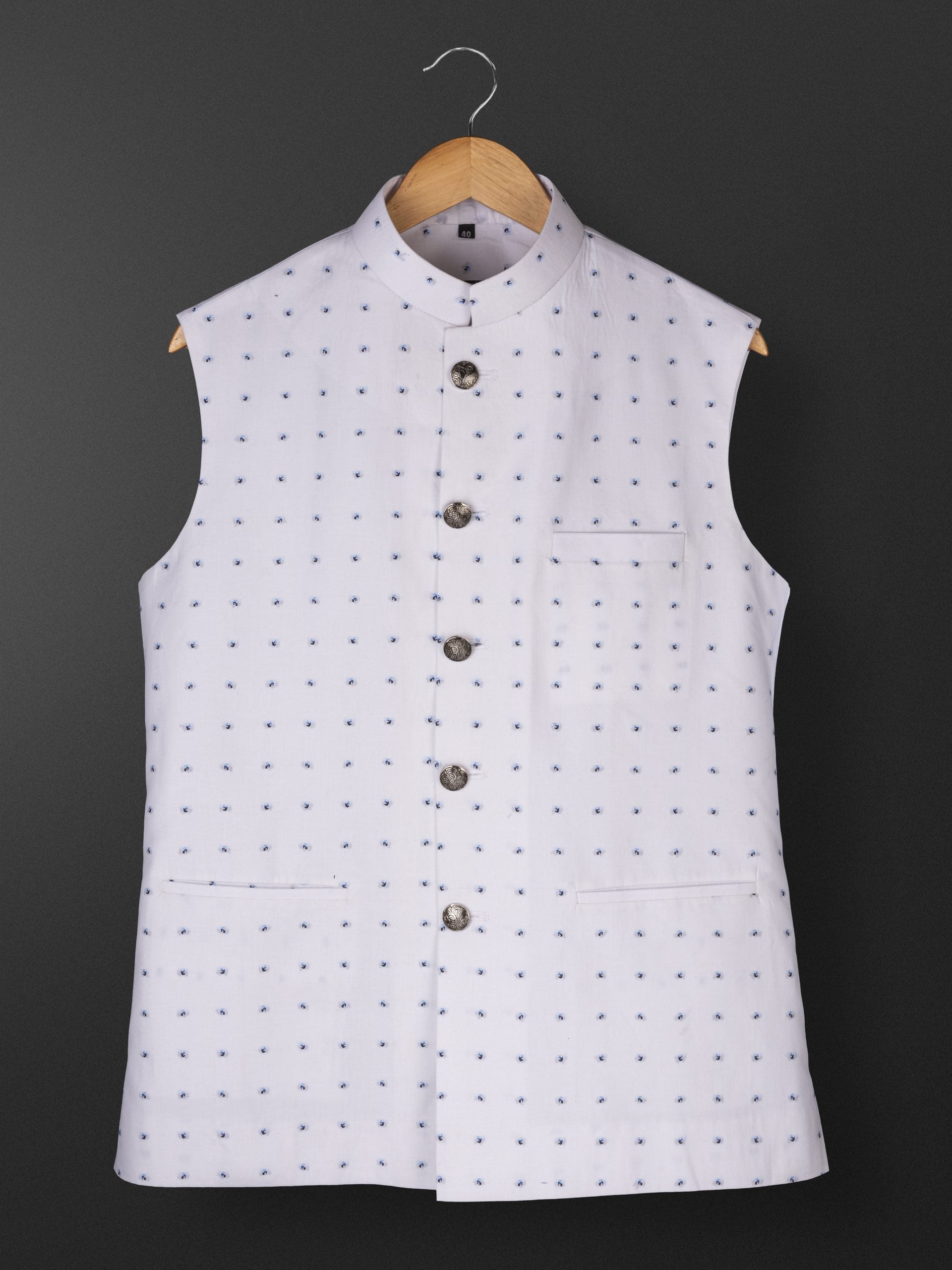 Embroidered White Bundi Jacket - L image