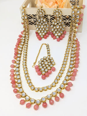 Double Layer Necklace Set - Coral image