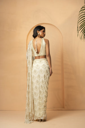 Ivory Sequin Drape Saree image 5