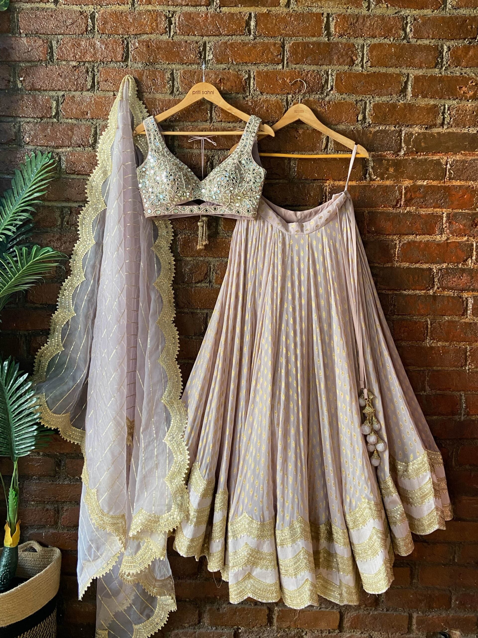 Mauve Brocade Georgette Lehenga with Mirror Work Blouse image 4