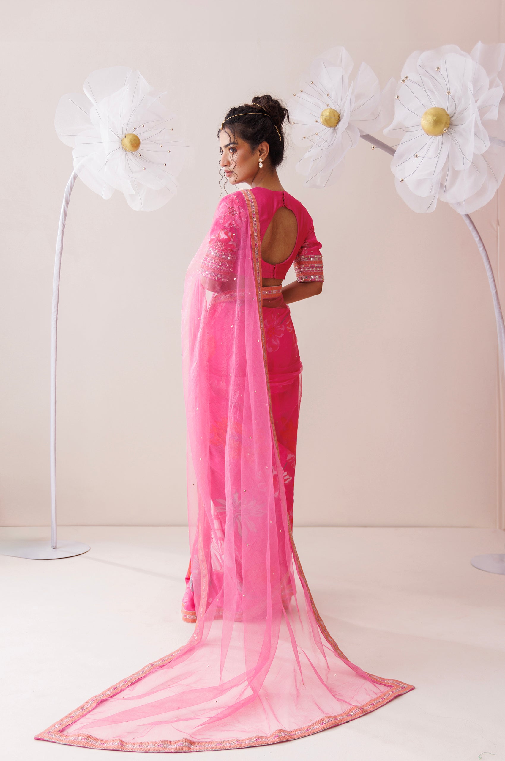 Pink Net Saree image 7