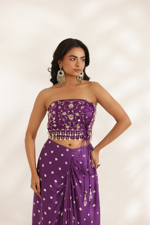 Purple Bandhani Drape Skirt Set image 2