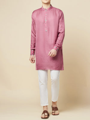 Mauve Art Silk Print Kurta image 2
