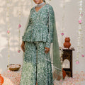 Floral Olive Green Sharara Set image 0