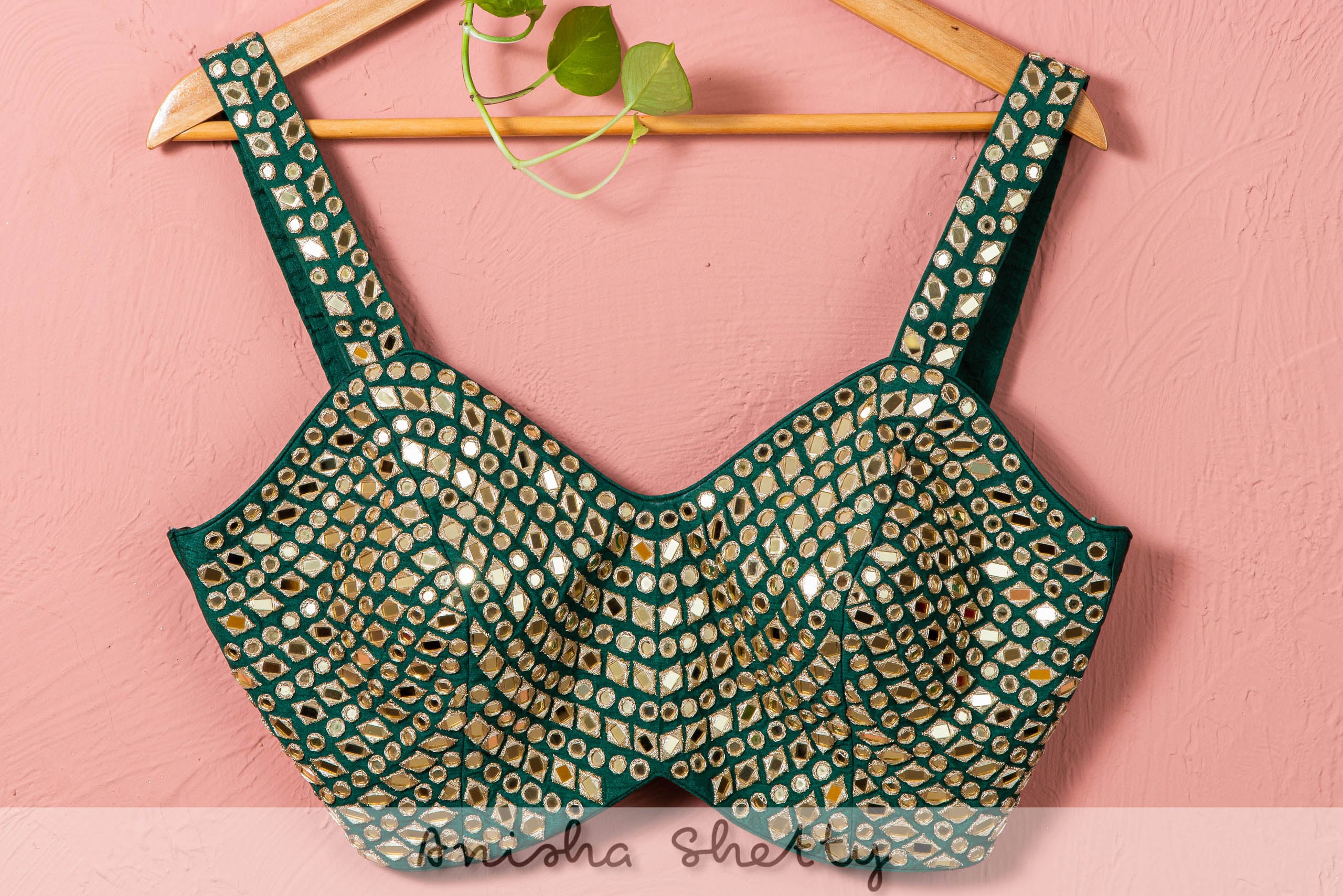 Forest Green Mirror Organza Lehenga Set image 3