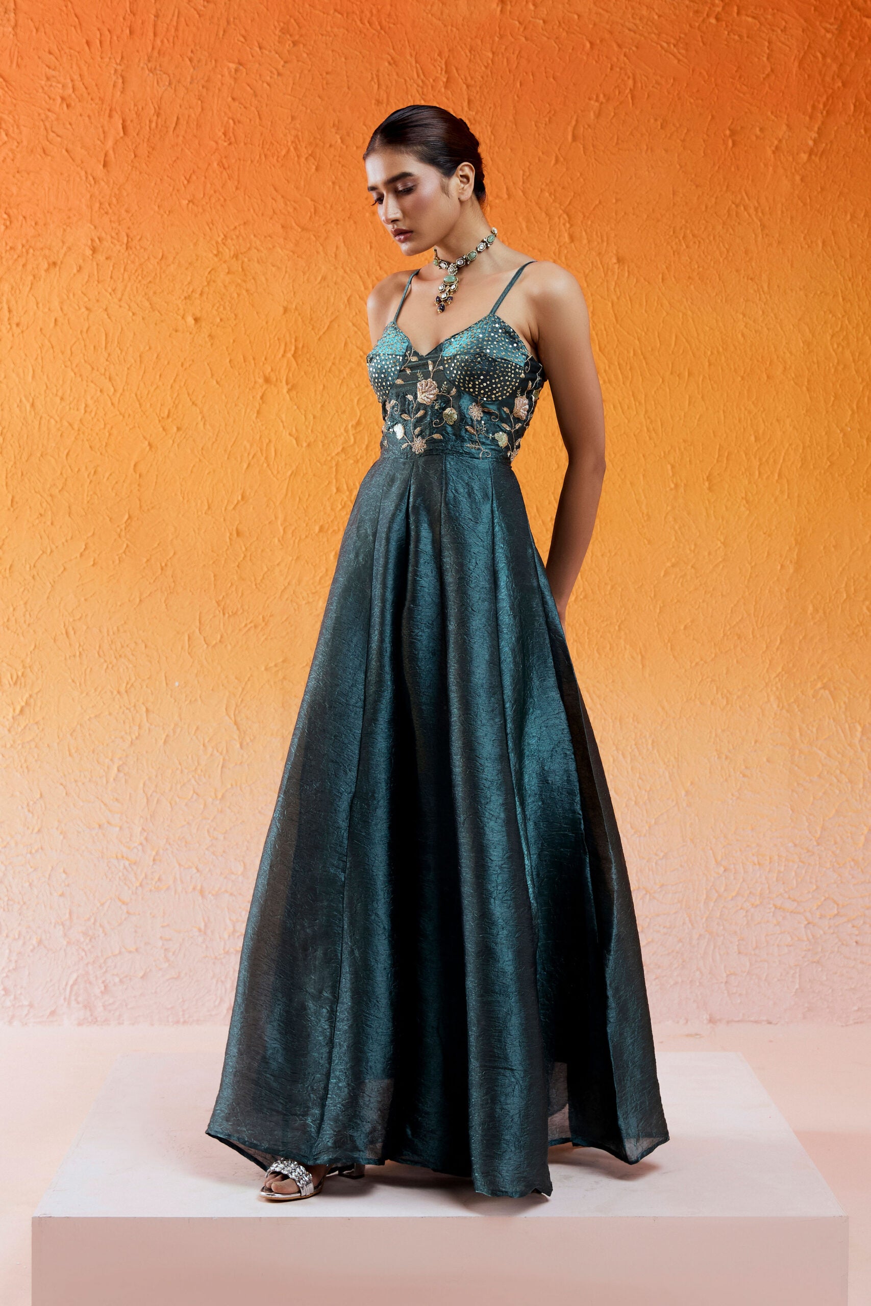 Metallic Teal Blue Jumpsuit - XL image