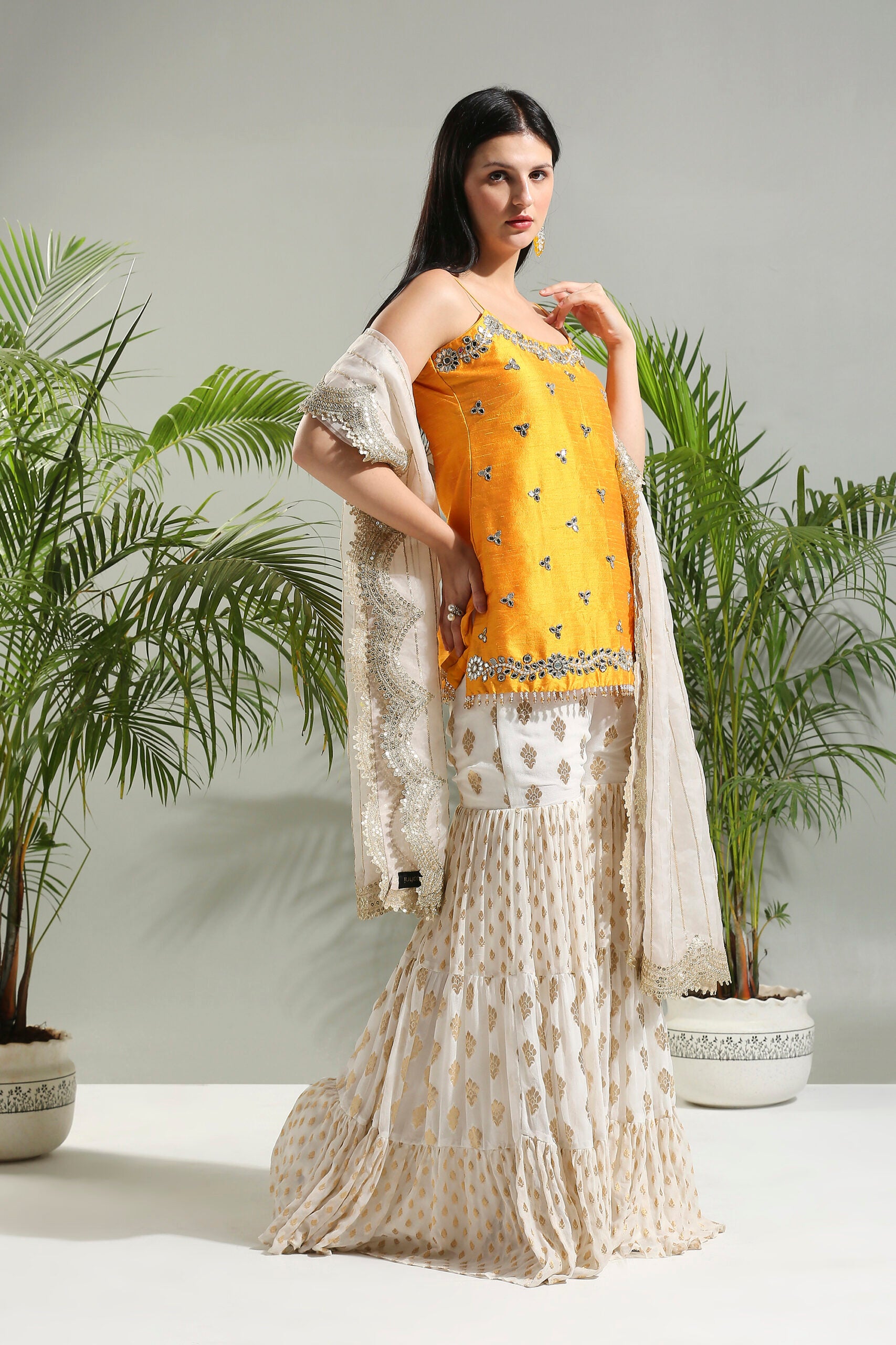 Yellow and Ivory Sharara Set image 3