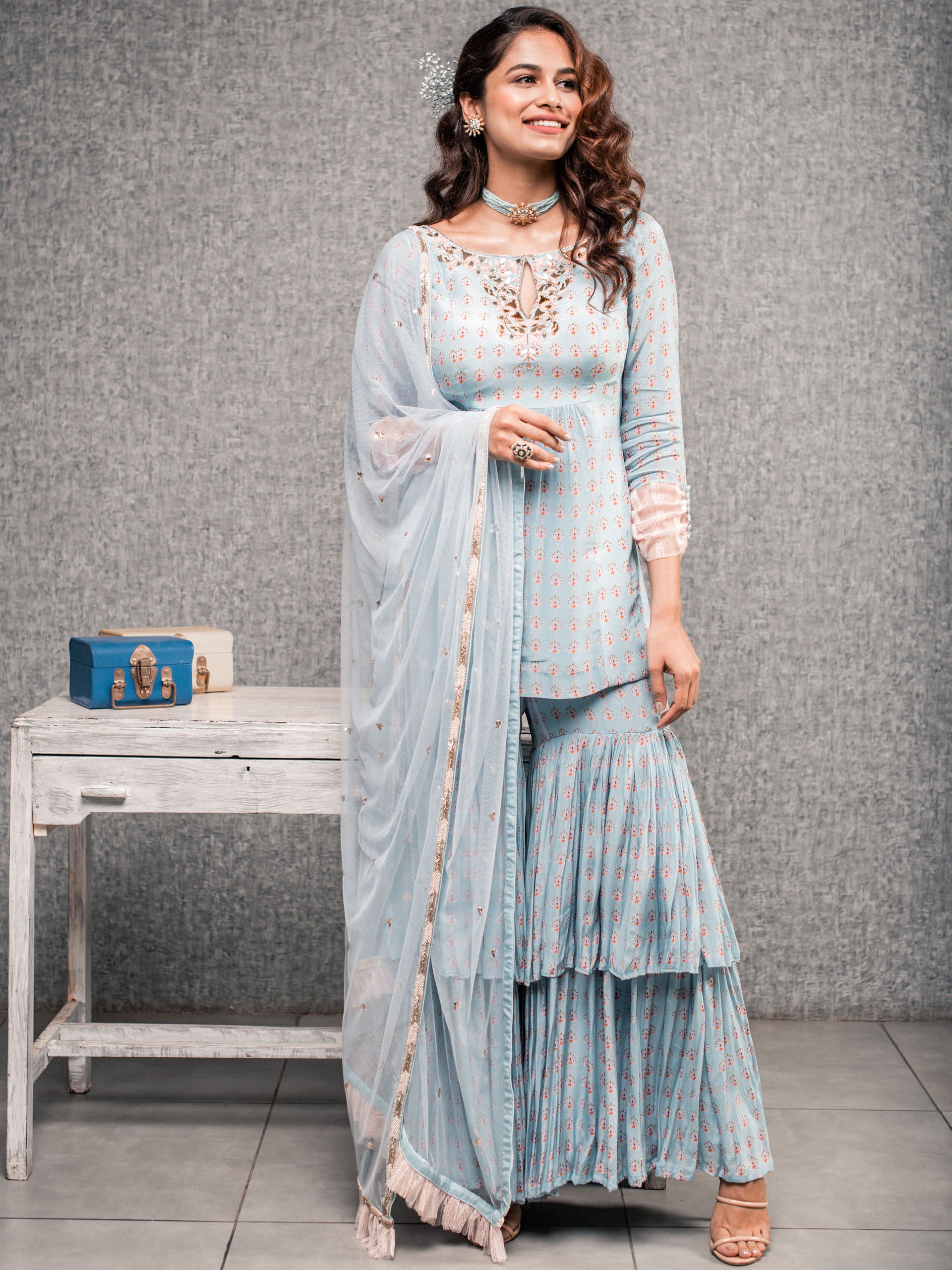 Sky Blue Sharara Set image 0