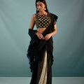 Black Feather Details Saree Set image 0