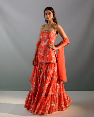 Scarlet Red Floral Detail Sharara Set - XL image