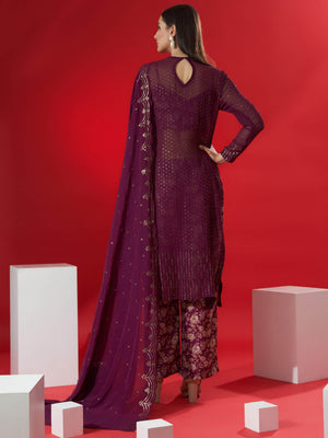 Wine Floral Sequin Suit Set image 2