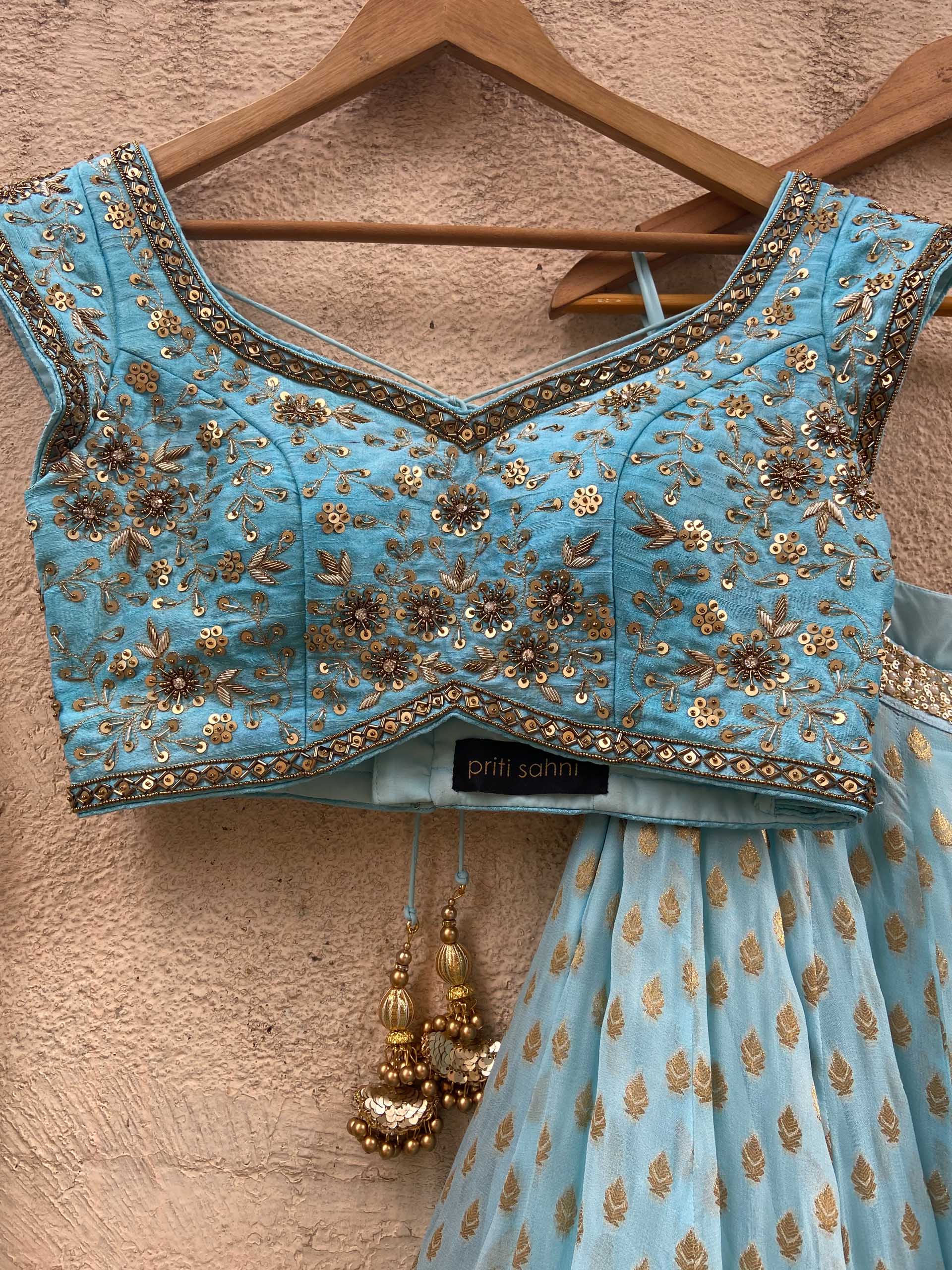 Powder Blue Sharmily Zari Lehenga Set image 2