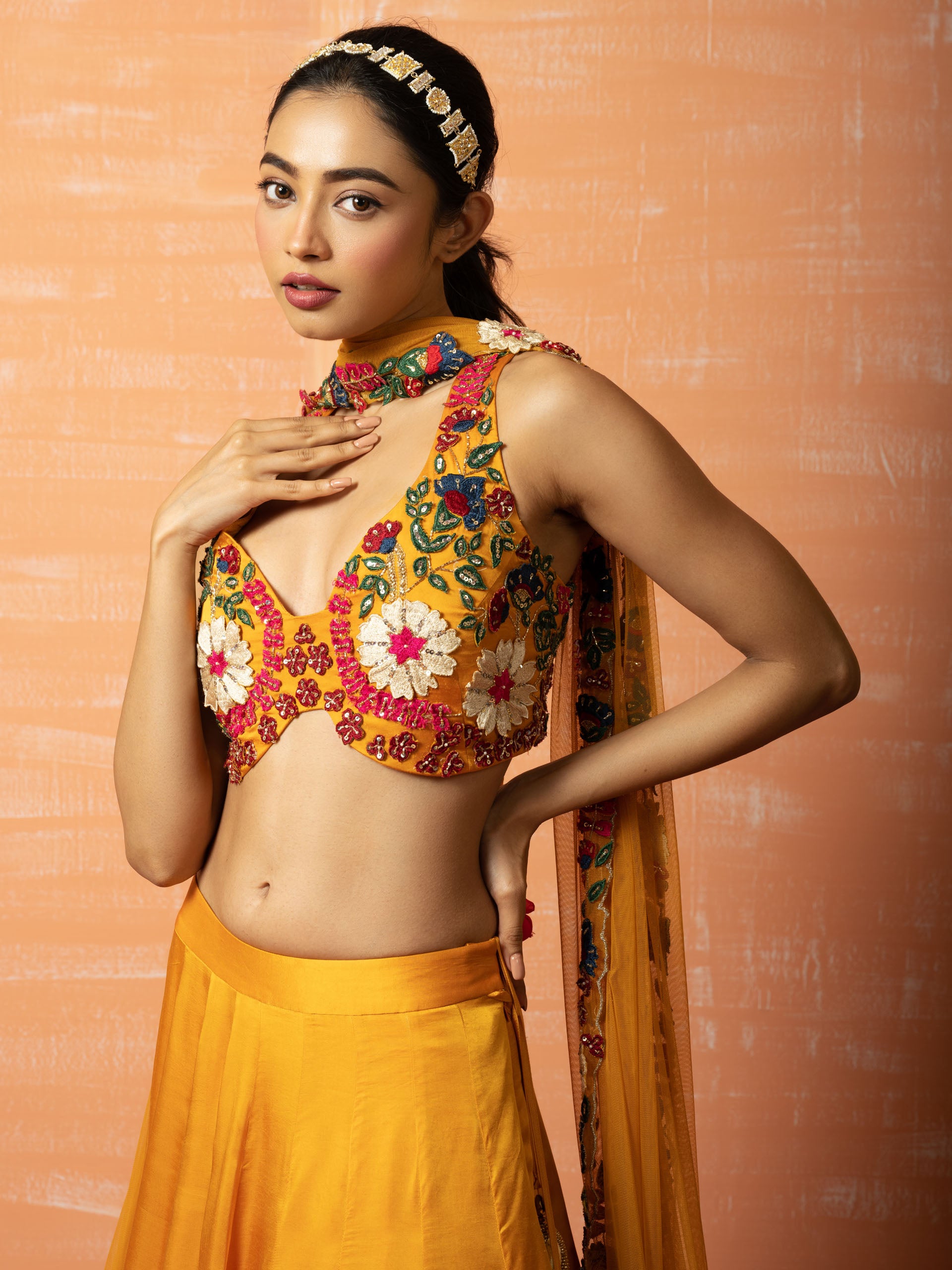 Yellow Floral 3D Lehenga Set image 4