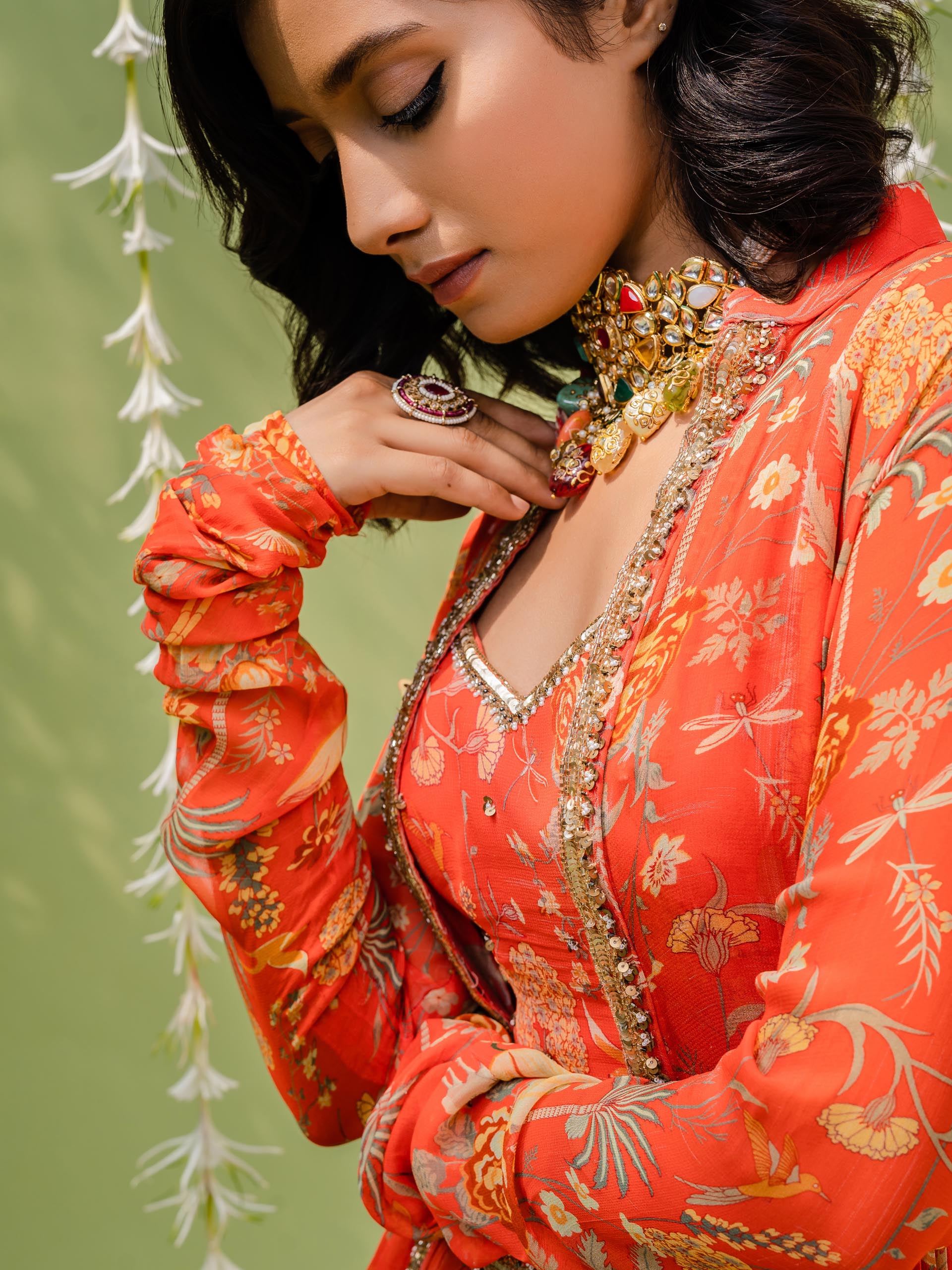 Rust Orange Garden Lehenga Set with Cape image 3