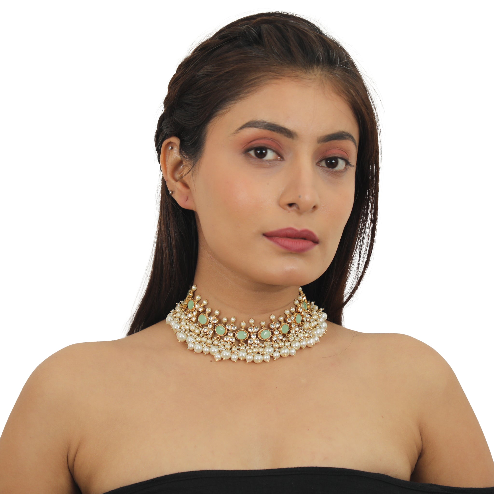 Light Green Choker Necklace Set image 3