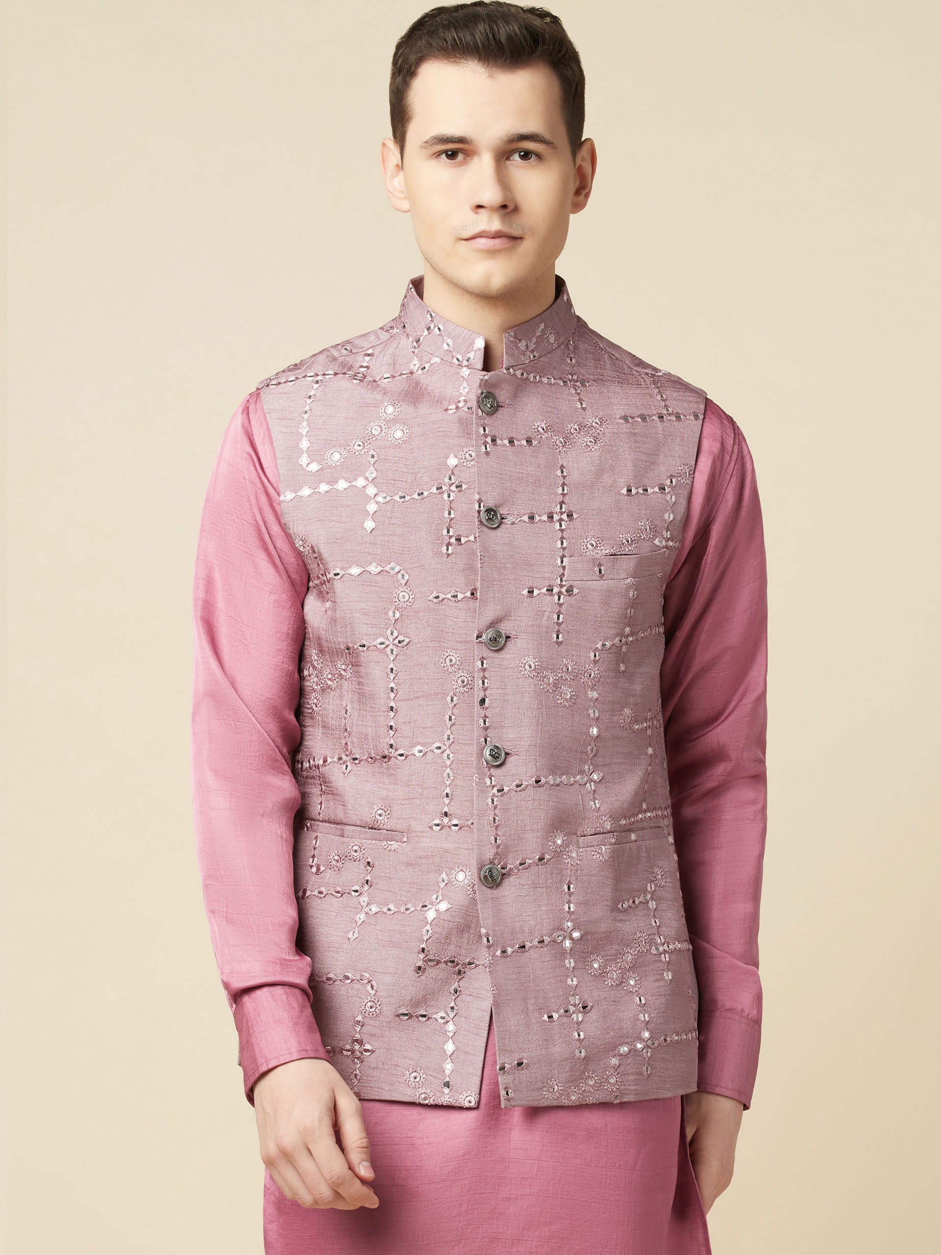Mauve Kurta Bundi Jacket Set - Custom image