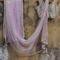 Dust Pink Net Saree with Pearl and Mirror Work Blouse image 0