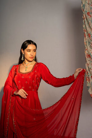 Red Embroidered Anarkali Suit Set image 3