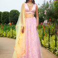 Pink Floral Multi Sequins Co-ord Set With Yellow Dupatta image 0