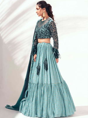 Green Self Embroidered Lehenga Set image 1