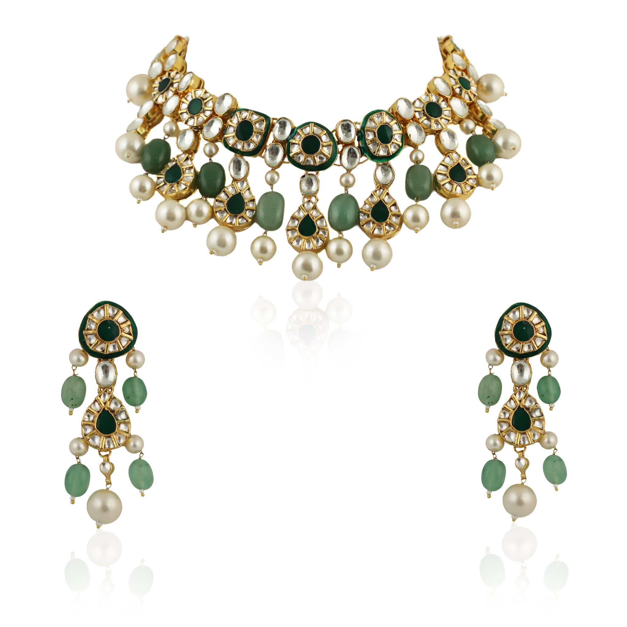 Green Meenakari Necklace Set image 0
