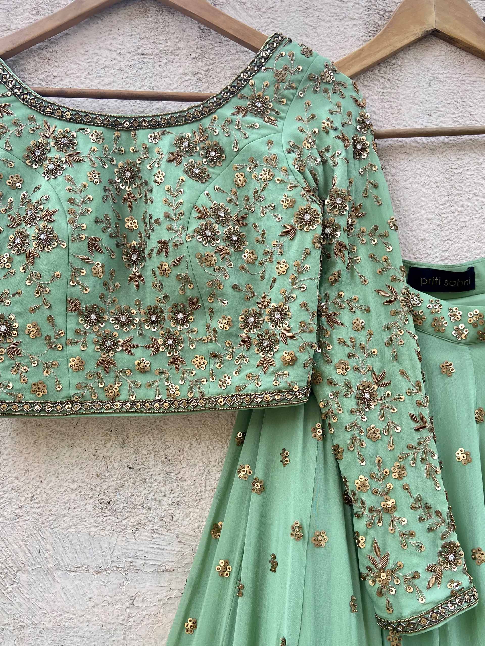 Sage Green Sharmily Sequin Lehenga Set image 3