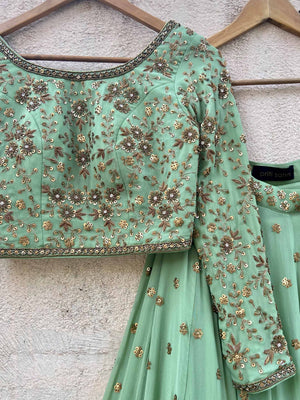 Sage Green Sharmily Sequin Lehenga Set image 3