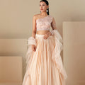 Peach Georgette One Shoulder Lehenga Set image 0