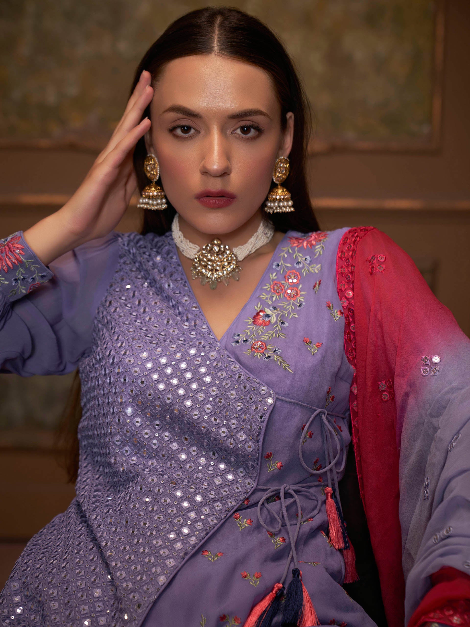 Purple Mirror Angrakha Sharara Set image 1