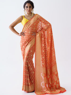 Orange Banarasi Bandhani Saree Set - S image