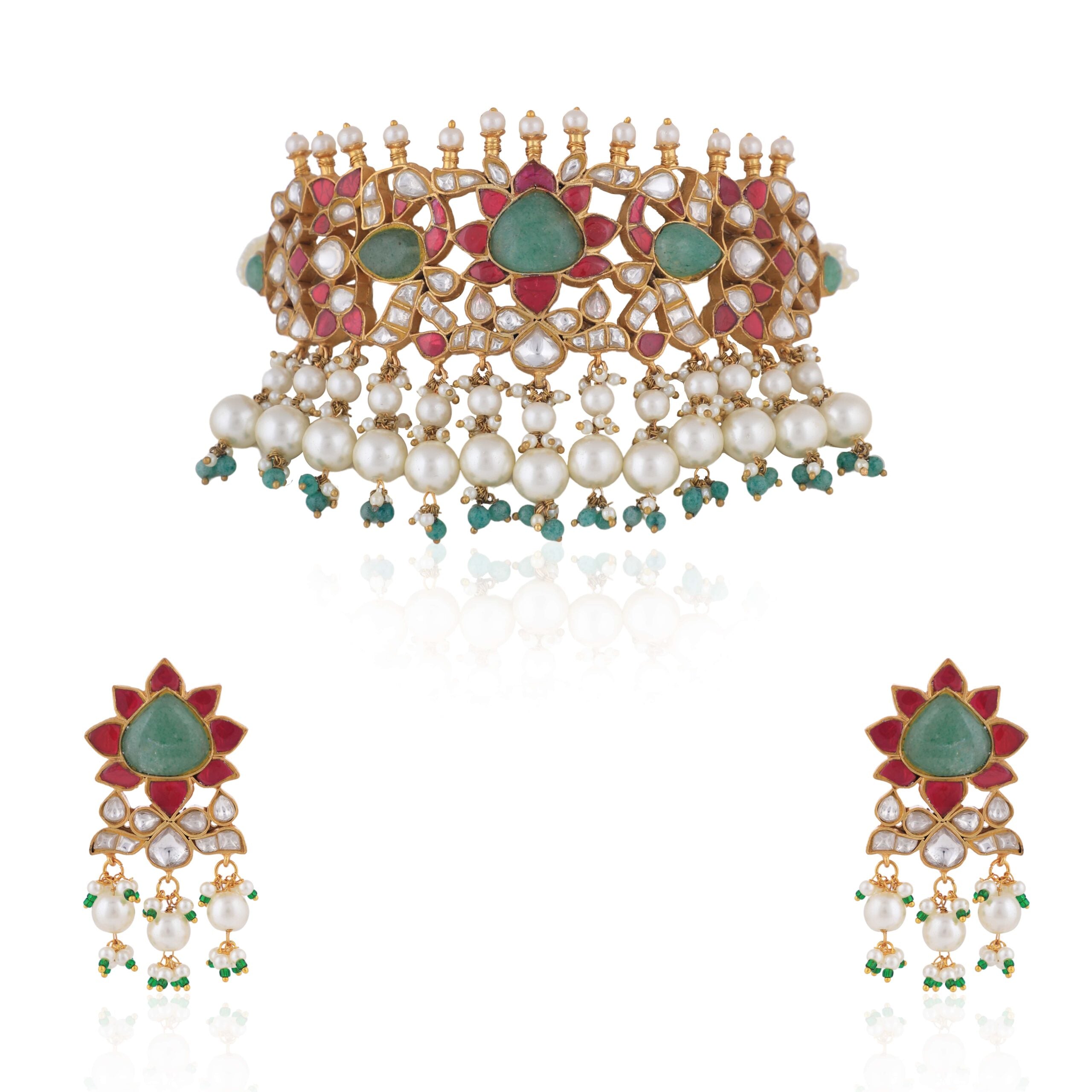 Gold-Finished Multicolored Choker Set image 0