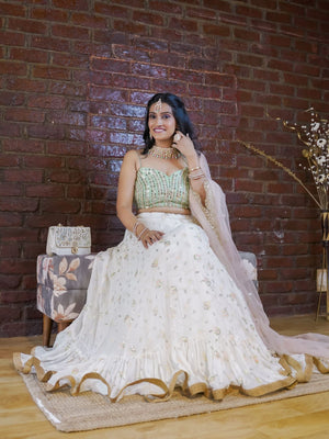 Mint Bustier and Ivory Ruffle Lehenga Set image 4