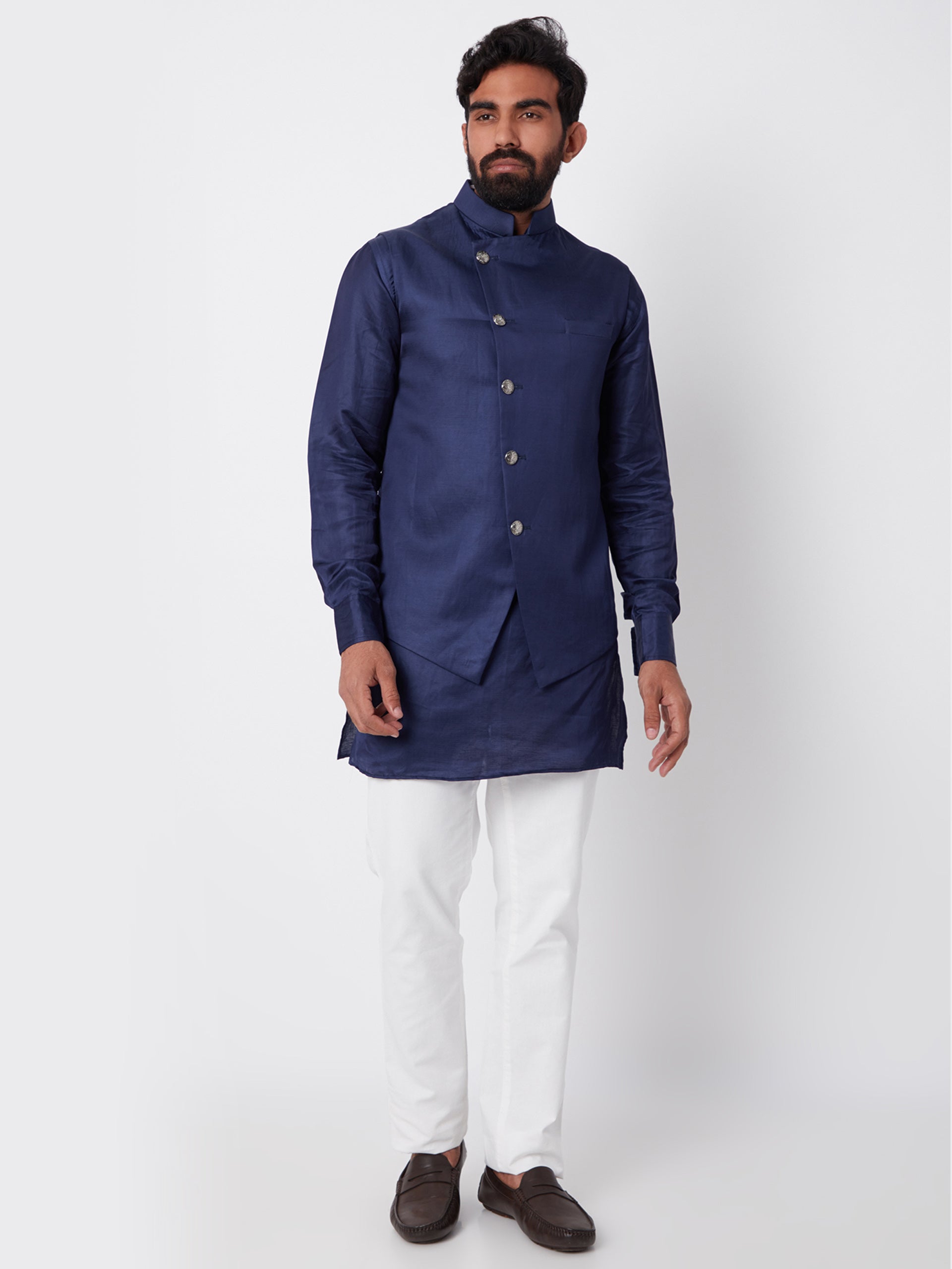 Navy Blue Bundi Jacket Set image 0
