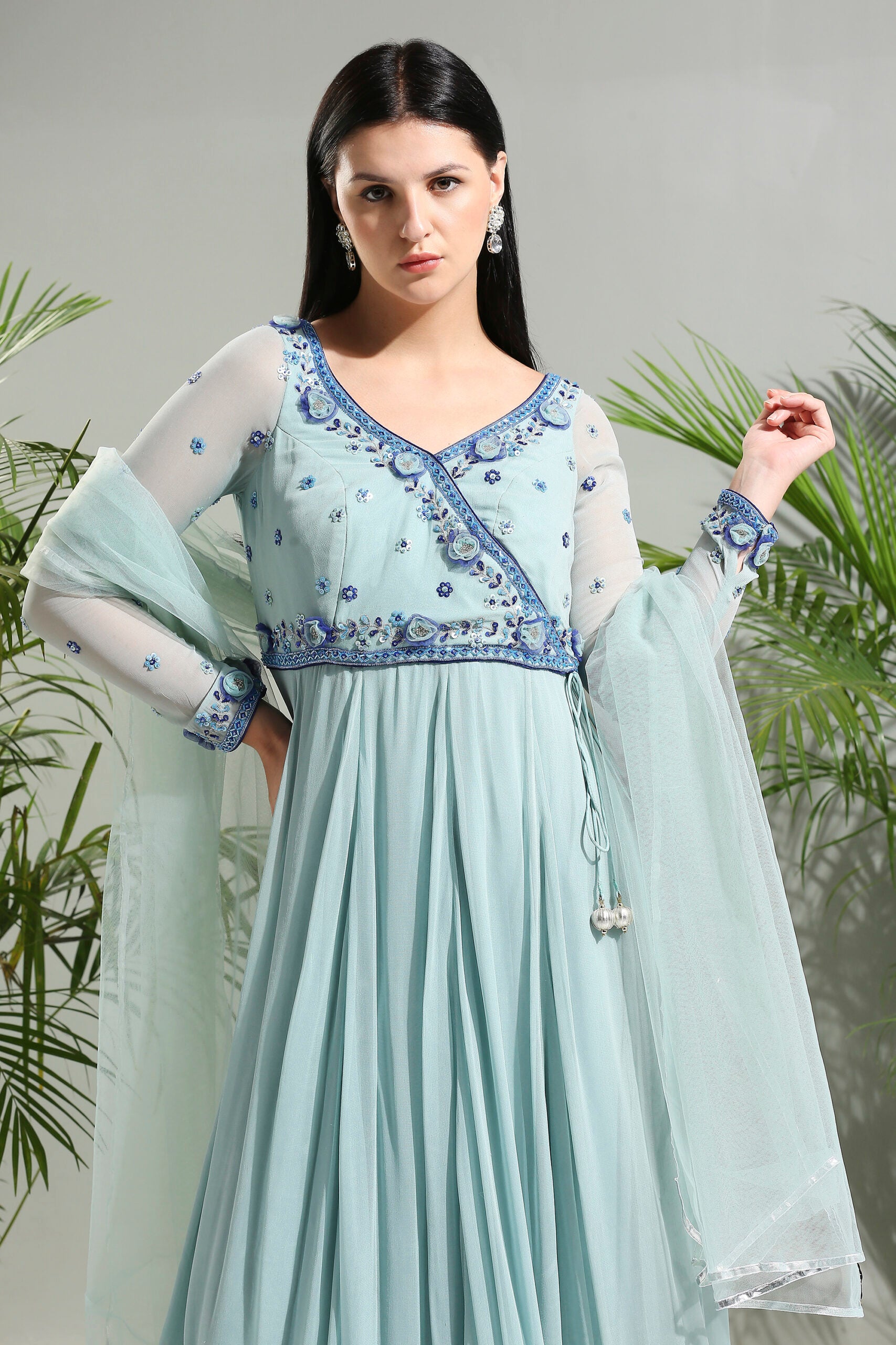 Dusty Blue Anarkali Set image 6