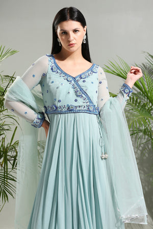 Dusty Blue Anarkali Set image 6