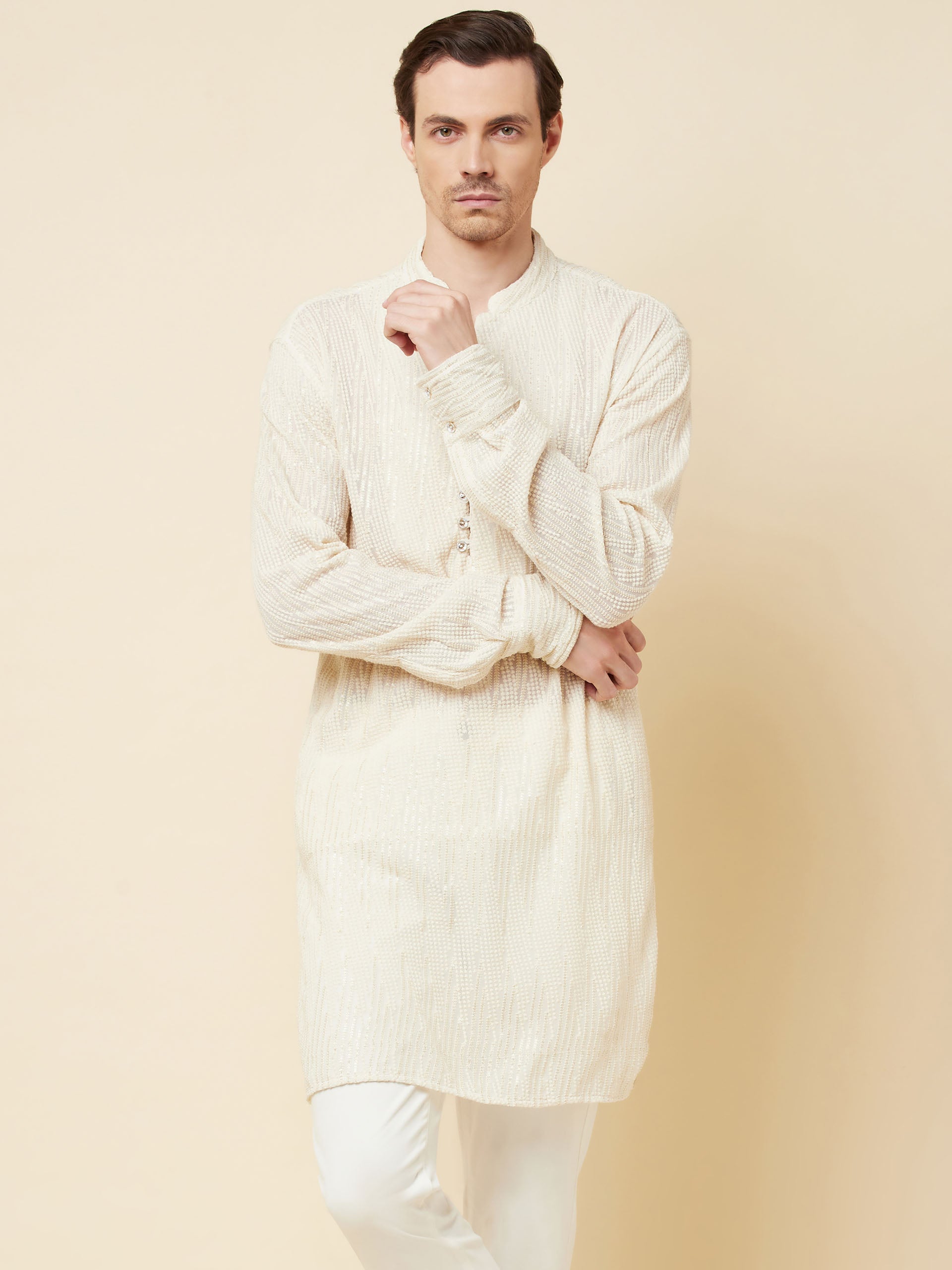 White Sequins Kurta Set image 4