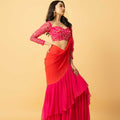 Pink and Orange Georgette Ruffle Saree image 0