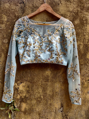 Aqua Blue Mirror Work Lehenga image 3